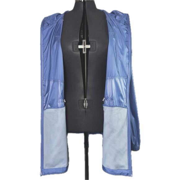 Columbia Blue Windbreaker Women’s Large Lightweight Rain Jacket Hooded Full Zip - Picture 5 of 9